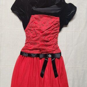 B Wear Girls Rose Red and Black Dress Size 7
